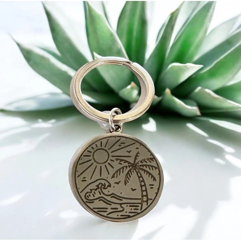 Low Tide Mercantile Ocean Waves Stainless Steel Keychain etched with