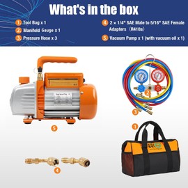 BACOENG 3.6CFM AC Vacuum Pump and Gauge Set - Home Mini Split Vacuum Pump Kit for R410A Refrigerants - w/ R410a Mini Split Adapter & 3x5FT Hoses