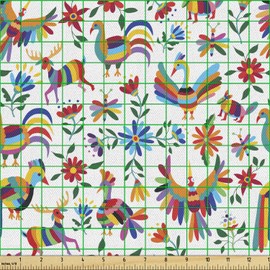 Ambesonne Mexican Fabric by The Yard, Traditional Latin American Art Design Natural Inspirations Flowers and Birds, Decorative Fabric for Upholstery and Home Accents, 2 Yards, Tan Brown