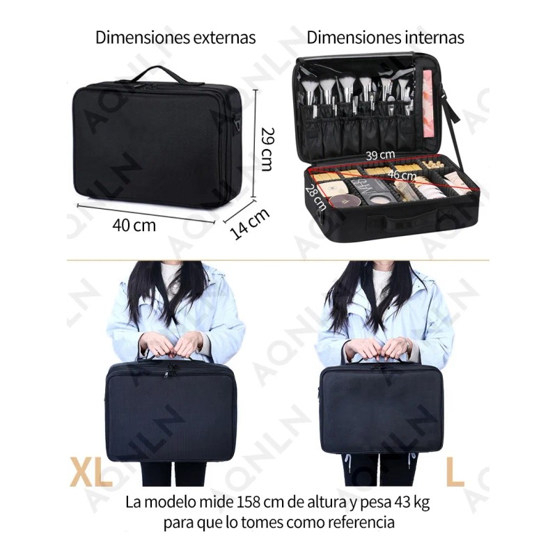 Estuche De Maquillaje De Viaje Profesional Con Divisores L Negro