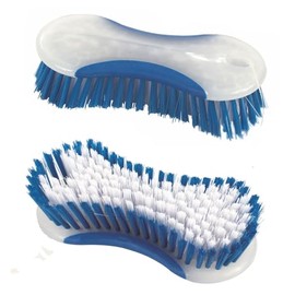 Pack of 2 Floor and Tile Scrubbing Brush Set, Traditional Hand Scrub Brushes, Ergonomic Grip, 16 cm x 7 cm, Blue/White
