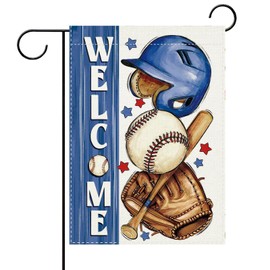 Terkki Welcome Baseball Decorative Garden Flag, Sport Helmet Bat Small Yard Outside Decorations Baseball Player Lovers Gifts, Farmhouse Burlap Outdoor Home Decor Double Sided 12 x 18
