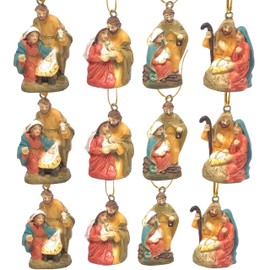 BANBERRY DESIGNS Nativity Ornaments - Set of 12-4 Assorted Scenes of Mary, Joseph and Baby Jesus Hanging Christmas Ornaments - Measures Approx. 2-2.25 Inches Tall - Holy Family Holiday Decorations