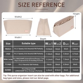 Doxo Purse Organizer Insert for Handbags & Base Shaper 2pc Set,Felt Organizer Insert Large Tote,Bag Organizer with Zipper 5 Sizes,Fit Speedy Neverfull MM/City33 and More(Beige-L-Combination)