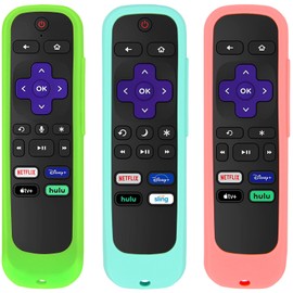 Pinowu [3 Pack] Silicone Case for Roku Remote, Universal Sleeve Skin Cover for Hisense/TCL Roku TV Steaming Stick/Express Roku TV Remotes with Straps (Green Glow & Pink & Mint)