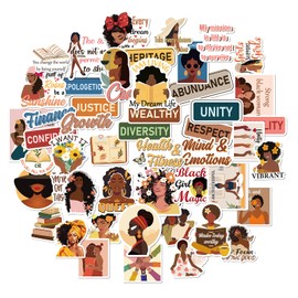 AFRITEE Black Girls Bulk Stickers - 100 Pcs Inspirational Quotes Vision Board Supplies for Women, Confident Equality Proud Vinyl Waterproof Decals DIY Diary Wish Suitcase Decoration Gift for Girl