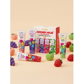 Buca Junior Mild High Fluoride Vegan Toothpaste Fruity Mix 110g 4 Pieces Grape Strawberry Apple Peach / 뷰카 주니어 마일드 고불소 비건 치약 프루티믹스 110g 4개입 포도 딸기 사과 복숭아
