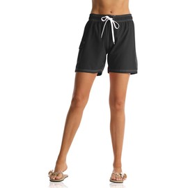Nonwe Women's Surf Shorts Quick Dry Solid Summer Beach Swim Trunk Mesh Lining Black XS