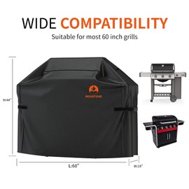 Roastove BBQ Grill Cover, 600D Heavy Duty Oxford Fabric Grill Cover for Weber,Brinkmann,Char Broil etc.(UV & Dust & Water Resistant, Weather Resistant, Rip Resistant)(60" L x 28" W x 44" H, Black)