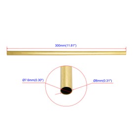 Aopin Brass Round Tube Copper Pipe ID 7.6mm / 3/10" x OD 8mm / 3/10" Hollow Copper Tubing - 300mm / 1 Ft / 12 in Length for Refrigerator Capillary Tubing, Cooling Systems, Wind Chimes 2 Pcs