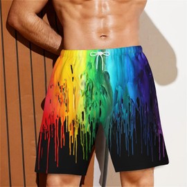 QiErDesign Rainbow Paint Gay Pride Men's Swim Trunks Hawaiian Bathing Mesh Lining Suit Swimsuits Beach Shorts with Pockets