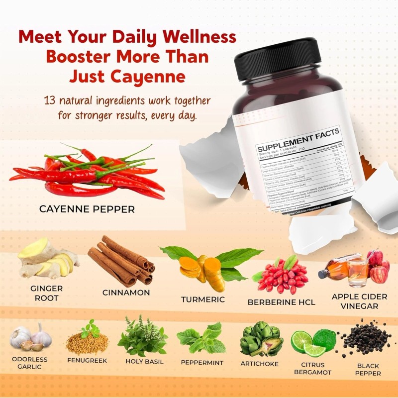 Peak Pury Cayenne Pepper Supplement, Hawthorn Berry, Ginger, Cinnamon, Berberine