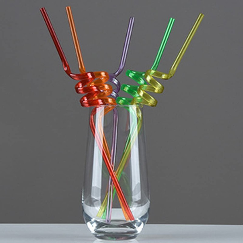 10 Pcs Spiral Reusable Plastic Straws Long Drinking Straws for