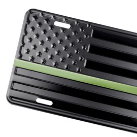 American Flag Thin Blue Line, Thin Red Line Or Thin Green Line License Plate, Frame and Key Tag Combo. (Green Line)