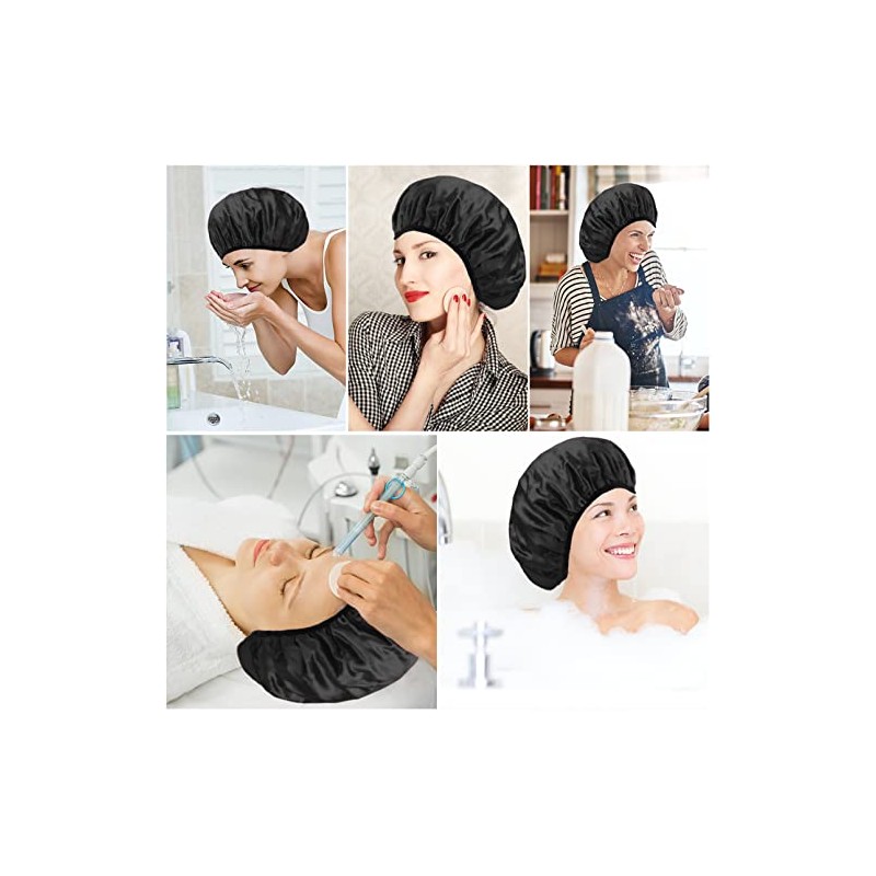 Gorros de ducha con forro de rizo, impermeable, reutilizable, triple