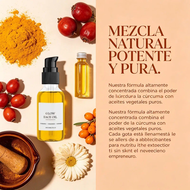 Aceite Facial Glow Con Cúrcuma Natural Cúrcuma Manzanilla