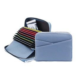 MultiValue Credit Card Holder for Women, 12 Grids Leather Business Card Holder Card Wallet Case Large Capacity Zipper Womens Wallet Small Wallet Cute Travel Purse for Key Card Cash (Blue)