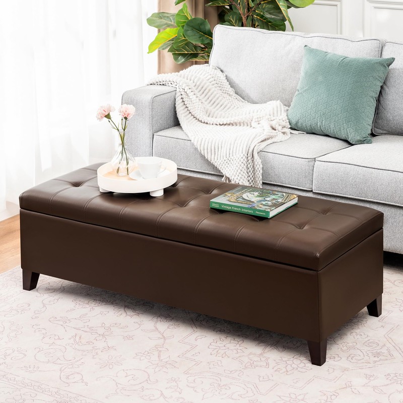 Joveco Storage Ottoman Bench, 51 Inch Leather Tufted Bench for