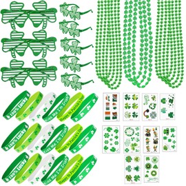 150PCS St Patricks Day Accessories, St. Patrick's Day Glasses Bracelets Tattoos Beads, Shamrock Saint Patricks Parade Throw, Irish Glasses Bracelets Tattoos Beads Stuff Bulk, Party Favor Decorations