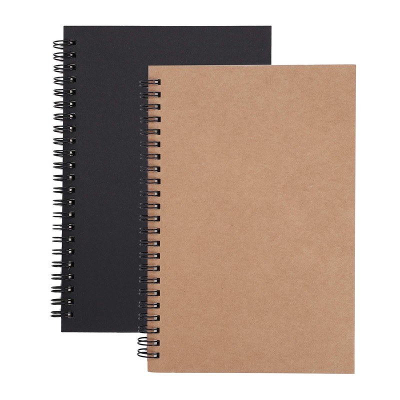 2 Pack A5 Sketchbook Blank Kraft Notebook Notepad Wirebound Spiral