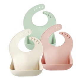 PandaEar Silicone Baby Bibs Set of 3 for Toddlers, BPA Free Waterproof Adjustable Feeding Bib with Large Pocket Food Catcher (Pink)