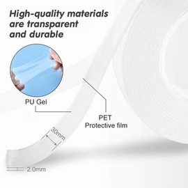 Double Sided Mounting Tape Heavy Duty, Adhesive Nano Tape, Traceless Washable Removable Clear Gel Tape, Reusable Weatherproof Strong Sticky Gel Grip Tape for Household and Outdoor (5M/16.4FT)