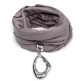 Vestopazzo AL18062 Jewellery Scarf with Irregular Drop Pendant in 100% Recycled Aluminium. Jersey Fabric Colour: Beige/Light Brown. Handmade Workmanship, Unisex, Beige/Light Brown