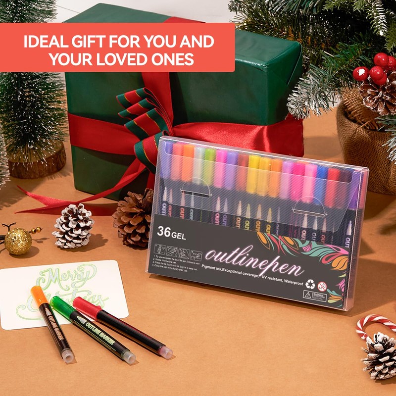LIGHTWISH 36 Outline Markers Set, Double Line Effect, 2mm Medium
