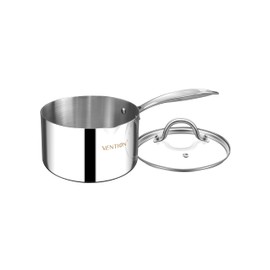 VENTION Tri-Ply Stainless Steel 1 Quart Saucepan with Lid, Bright Small Sauce Pan with Pour Spout, Small Pots for Cooking, Right Hand