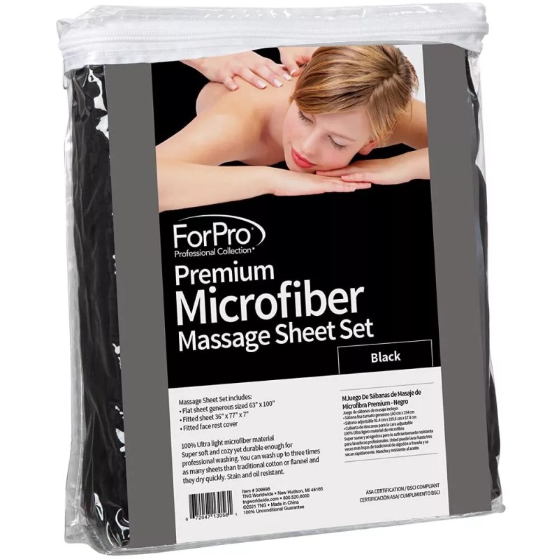 ForPro Professional Collection Black 3 Piece Microfiber Massage Sheet Set