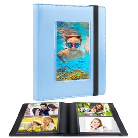 Photo Album 4x6 Photos PU Leather Cover Picture Book Black Inner Page with Front Window, Each 4x6 Photo Album Holds 136 Pictures, 4x6 Photo Book for Baby Wedding Family Children Anniversar (Blue)