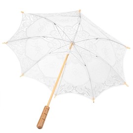 Bridal Umbrella Handmade Cotton Lace Parasol Umbrella with Wooden Handle for Wedding Parties Decor Dancing Photography Prop(White-L)