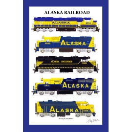 Alaska Railroad Locomotives 11"x17" Poster in 12" x 18" mat Andy Fletcher signed
