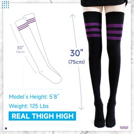 Kayhoma Extra Long Cotton Stripe Thigh High Socks Punk Style Over the Knee High Stockings, Purple and Red, 2 Pairs…