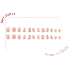 IMSOHOT Press on Nails Short Square Fake Nails Full Cover Acrylic White French Tips False Nails with Butterfly & Glitter Designs Artificial Nude Nail Supplies Glue on Nails for Women 24Pcs