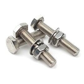 Levanco (8 Sets) 3/8-16x3/4 Stainless Steel Hex Head Screws Bolts, Nuts, Flat Washers & Lock Washers Kits, 18-8 (304) Stainless Steel, Fully Thread Hexagon Bolts Kits