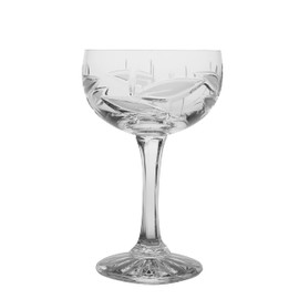 Barski Champagne Glasses - Flute - Saucer - Belle Coupe - Set of 6 Glasses - Hand Cut Crystal - Frosted Leaf Design - Each Glass is 6 oz Made in Europe