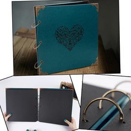 ADVcer Photo Album DIY Scrapbook - 12x12 inch 50 Pages Vintage Leather Cover Three-Ring Binder Love Picture Booth Albums with 408pcs Self Adhesive Photos Corners for Memory Keep, Heart (Jasper Green)