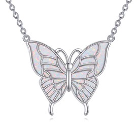 CUPENDA Butterfly Necklace for Women Sterling Silver Opal Butterfly Pendent Mother’s Day Anniversary Birthday Gifts for Women Daughter Girlfriend