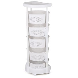 ATOLOMOTOR 5-Tier Rotating Fruit Vegetable Rack with Wheels, Kitchen Carts with Storage Rotating Basket, Standing Storage Organiser Shelves for Kitchen and Bedroom