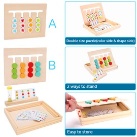 Montessori Preschool Learning Toys for Kids: Wooden Slide Puzzle Board Toys Color Shape Sorting Matching Brain Teasers Education Logic Game Gift for 3 4 5 6 7 Years Old Toddlers Child Boys Girls