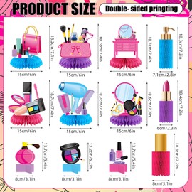 Kosiz 12 Pieces Spa Party Decorations Honeycomb Centerpieces Spa Table Topper Make up Table Decorations 3D Cosmetics Nail Lipstick Birthday Make up Party Centerpieces Supplies for Women