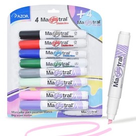 AZOR - Marcadores Para Pizarron blanco, Magistral, Colores Pastel, 8 Piezas, Didactico, Punta de Cincel, Plumones Para Pizarron, 301.8358P
