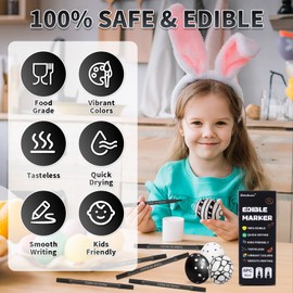 Black Edible Markers - 6PCS Double Sided Food Coloring Pens with Fine and Thick Tip, Food Grade Gourmet Writer for Cookie, Fondant, Cakes, Frosting, Baking, Easter Eggs Decorating