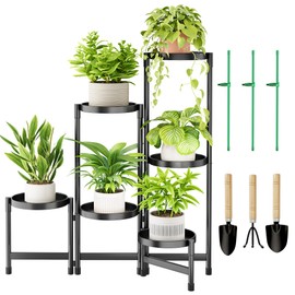 Cawukege 6 Tier Plant Stand Indoor, Tiered Plant Stand Outdoor for Multiple Plants, Corner Plant Shelf for Patio Balcony Porch Garden Living Room House, Black