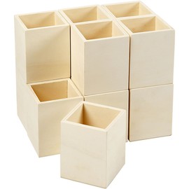 Pencil Holder, H: 9,5 cm, Size 7,5x7,5 cm, Plywood, 1pc