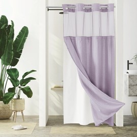 Gibelle Stall Small Shower Curtain 36x74, Waffle Weave Shower Curtain with Snap-in Fabric Liner Set, No Hooks Needed, Hotel Style with Mesh Top Window, Lavender