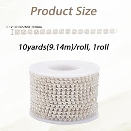 SOFPLATE 10 Yards/9.14m 3mm Pearl Trim Chain Silver Applique Trim Brass Claw Close Cup Flat Half Round Pearl Beaded Craft Link Chain Accessories for DIY Clothing Sewing Jewellery Wedding Party Decor