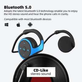 XUJAIOLQP Wireless Bluetooth 5.0 Headset, Ear Hook Stereo Earphones with Microphone, Support TF Card and FM Radio Waterproof Sweatproof for Sports Running Gym