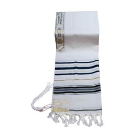 100% Wool Tallit Prayer Shawl in Black and Gold Stripes Size 18" L X 72" W